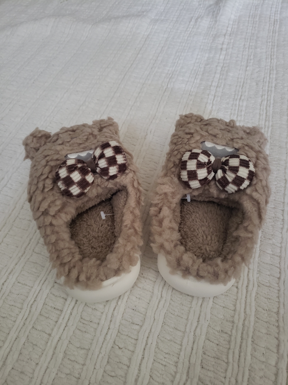 New Brown  Cozy Brown Teddy Baby Slippers with Bow